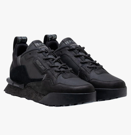 REPLAY FIELD SNEAKER IN PELLE  E SUEDE NERA