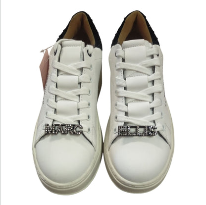 MARC ELLIS SNEAKERS DA DONNA BIANCA CON TALLONETTA IN CAMOSCIO GLITTER NERO
