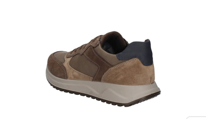 sneaker da uomo Imac casual sportiva in pelle e tessuto marrone e beige