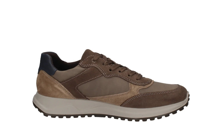 sneaker da uomo Imac casual sportiva in pelle e tessuto marrone e beige