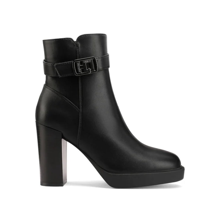 stivaletto da donna Queen Helena nero con tacco e fibbia.
