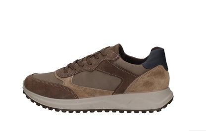 sneaker da uomo Imac casual sportiva in pelle e tessuto marrone e beige