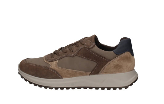 sneaker da uomo Imac casual sportiva in pelle e tessuto marrone e beige