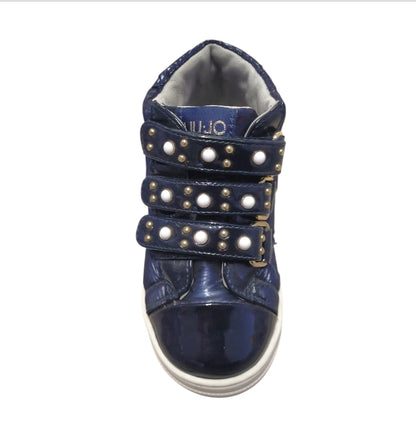 sneaker Liu Jo Alicia in vernice blu scuro con borchie e chiusure a strappo