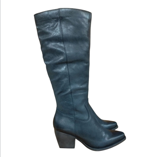 stivale al ginocchio in pelle nera camperos