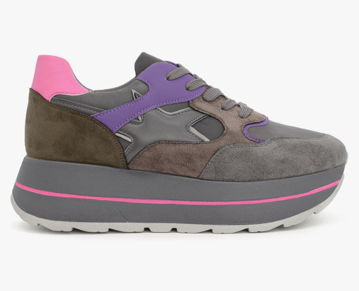 QUEEN HELENA Sneakers Platform nel colore Grigio e Viola