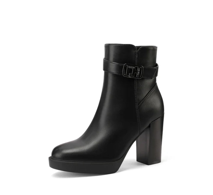 stivaletto da donna Queen Helena nero con tacco e fibbia.