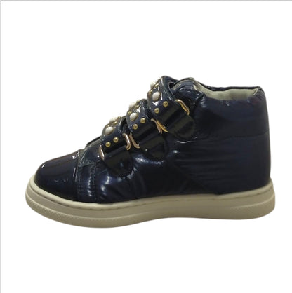 sneaker Liu Jo Alicia in vernice blu scuro con borchie e chiusure a strappo