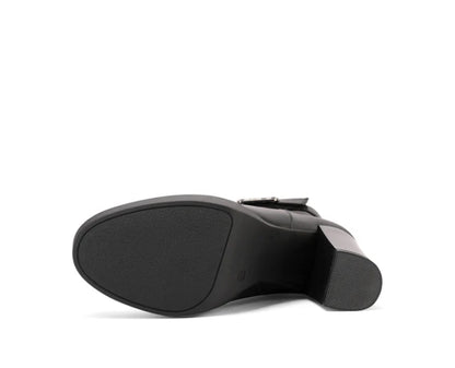 stivaletto da donna Queen Helena nero con tacco e fibbia.